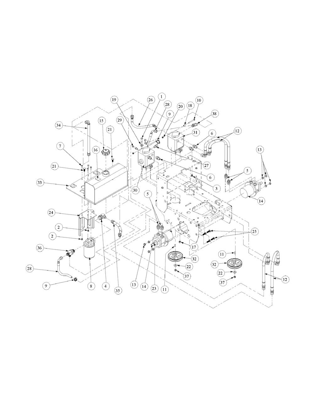 Hydro Pump Assembly Diagram and Parts List for H1748 55AE3D4S750-WAM Cub Cadet Lawn Mower